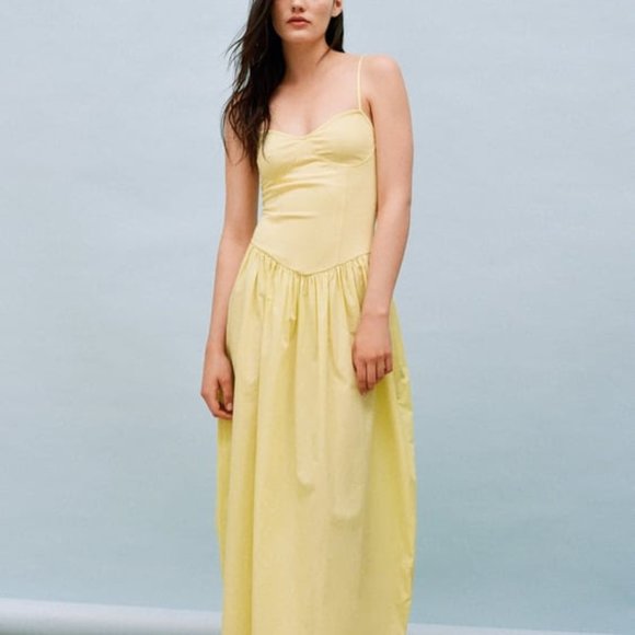 ZARA POPLIN DRES - YELLOW - SIZE S - BRAND NEW - Picture 1 of 3